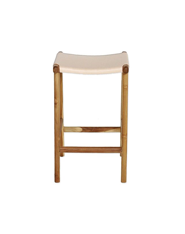 Tabouret de bar Jerry en cuir plat naturel